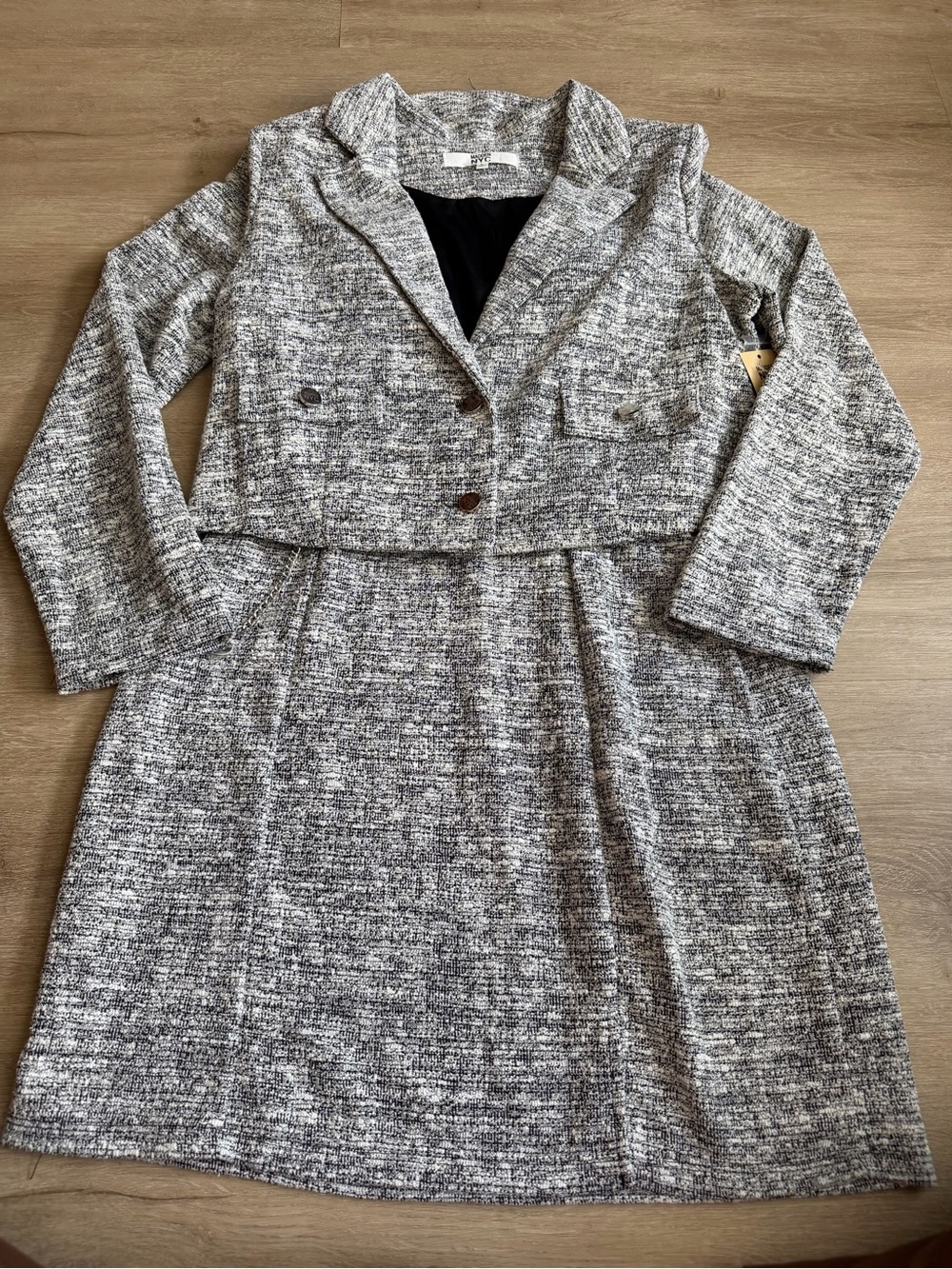 Madden NYC Dress and Jacket Set Tweed Gray SZ L Juniors - Picture 2 of 10